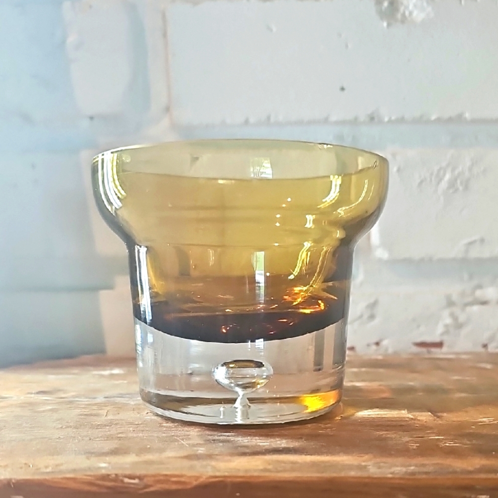 Vintage Amber Krosno Poland Glass Candle Holder – Bubble Base Beauty